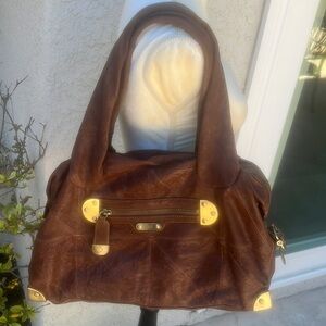 Rafe New York Brown Soft Leather Double Handle Brass Hardware Purse